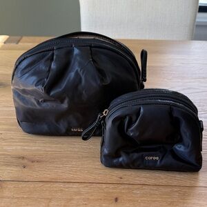 caraa Black Quilted Nylon Cosmetic Pouch Duo